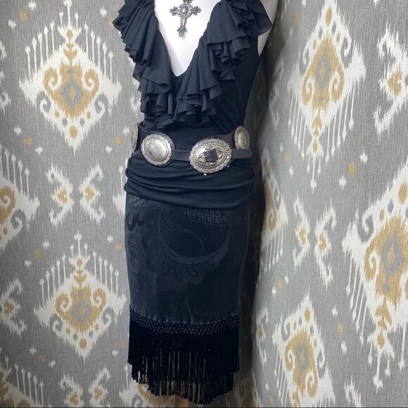 Ralph Lauren Spring 2007 Jet Black Stretch Silk Damask Piano Fringe Pencil Skirt - Picture 4 of 16